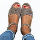 Women's Hollow-Out Flat Sandals with Adjustable Buckle